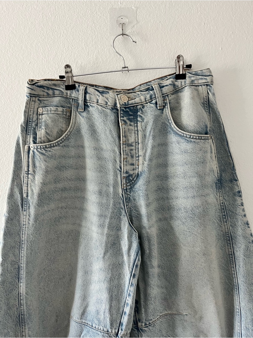 Free People We The Free Good Luck Mid-Rise Barrel Jeans Aegean Slouchy 31 - Picture 4 of 9